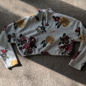 Floral Cropped Quarter-Zip Pullover - Yellow & Burgundy Roses